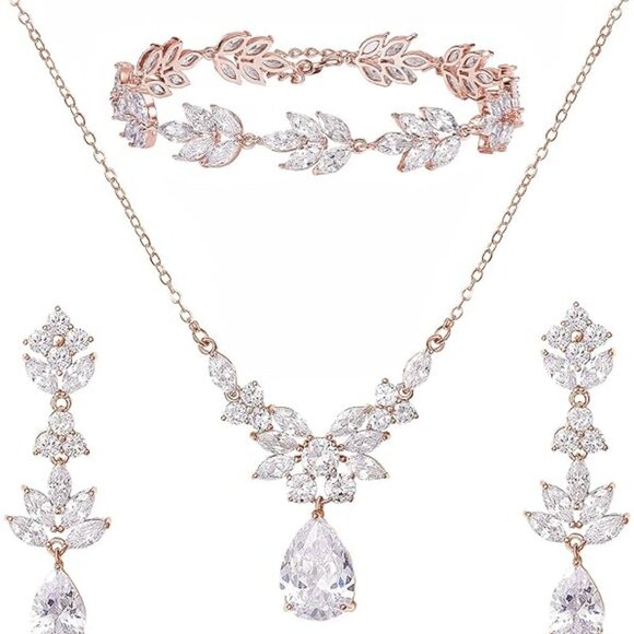 SWEETV Teardrop Wedding Bridal Jewelry Set for Brides Women Bridesmaid, Crystal - Picture 1 of 2